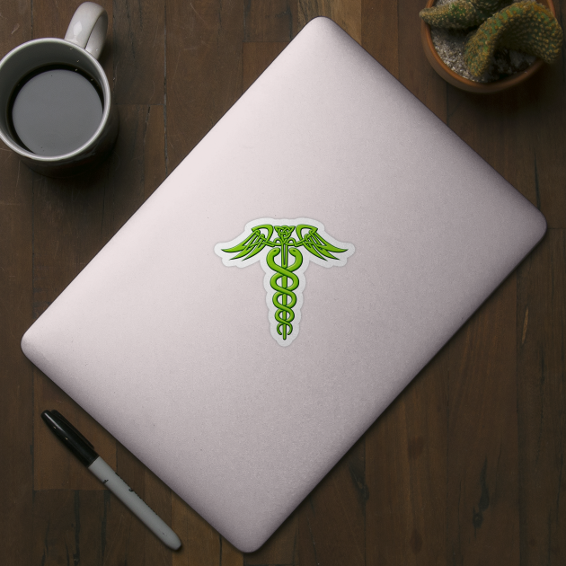 Green Celtic Knot Caduceus by sifis